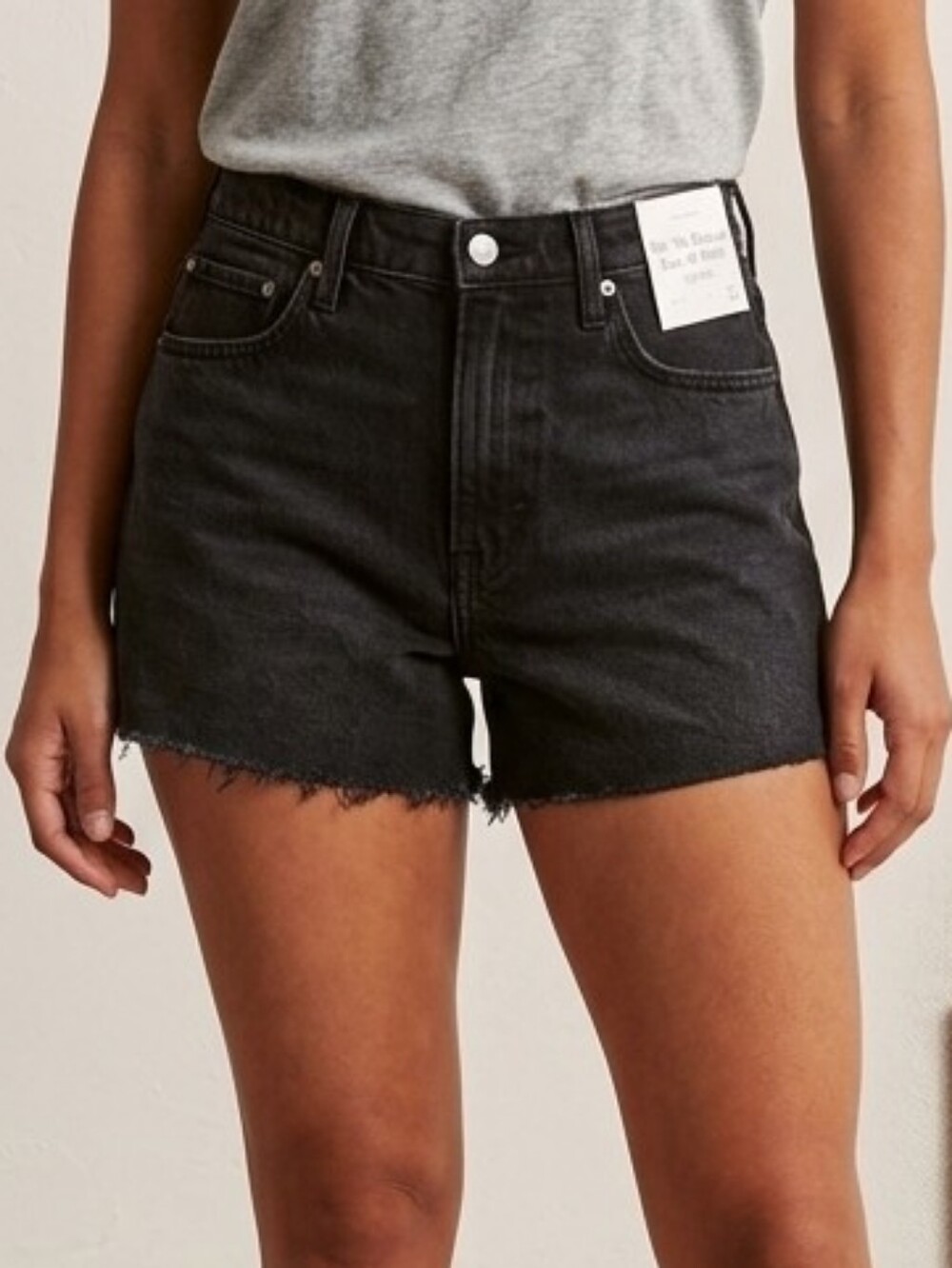 966 Abercrombie & Fitch Black High-Rise Raw-Hem Denim Shorts 33/16